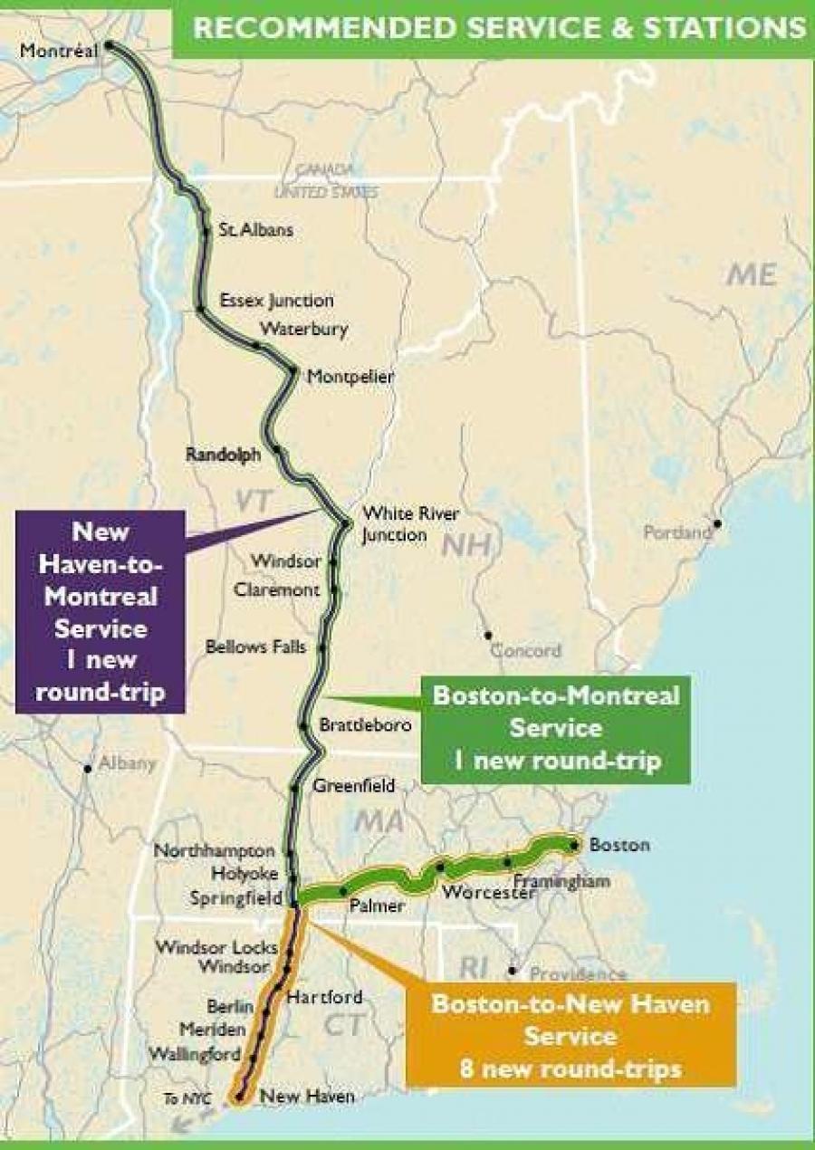 The Initiative proposes to restore service between Boston and New Haven through Springfield and Hartford and add new service between Boston and Montreal.