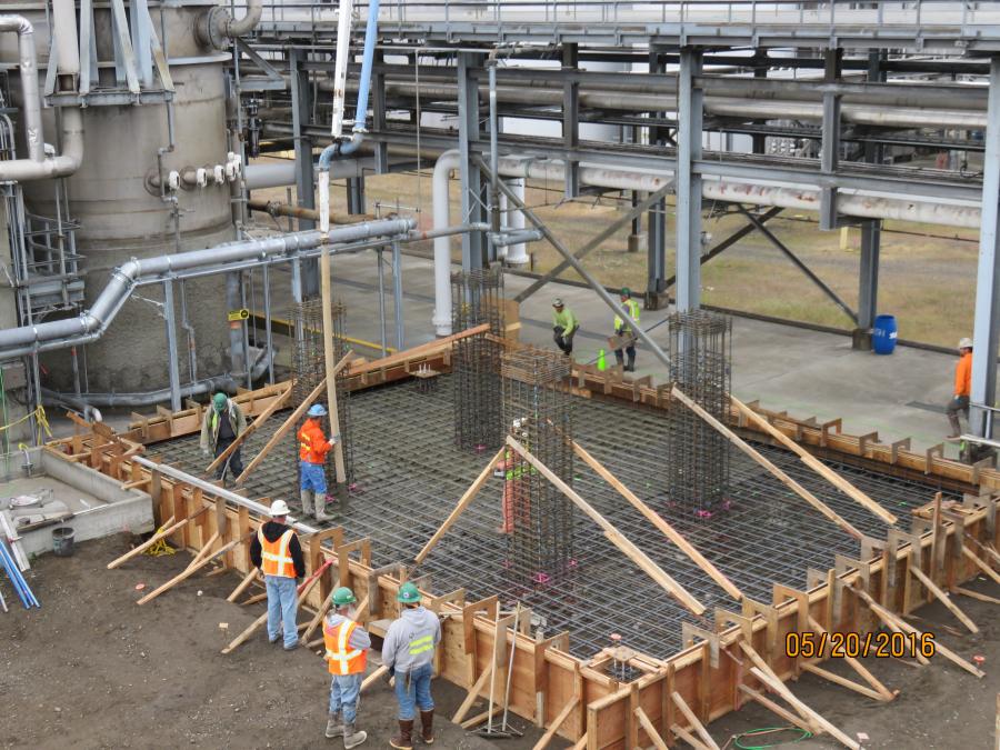Solvay Chemicals photo
In March 2016, site preparation for the Longview Solvay plant began, and crews poured the mat slab equipment foundations and installed the underground process drainage and electrical systems.