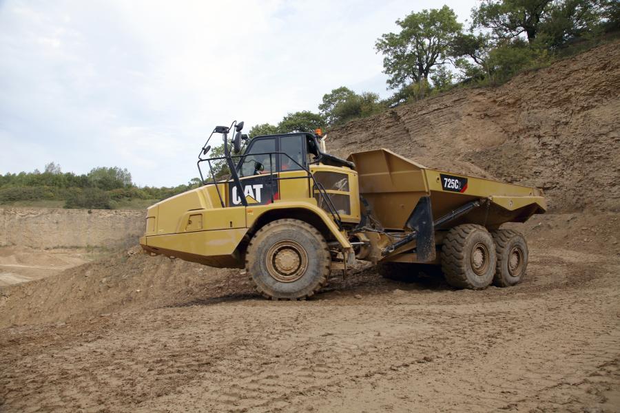 The Cat C2 Series articulated dump truck range includes the 314 hp (234 kW) 725C2 and the 367-hp (274 kW) 730C2 and 730C2 EJ with ejector-type body. Rated payloads are 26.5 tons (24 t) for the 725C2 and 31 tons (28 t) for the two larger models.