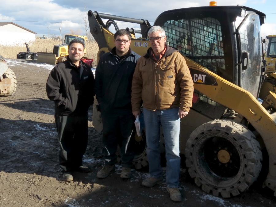The “tire team” at Oakridge Landscaping rolled out a skid steer program using Camso SKS 793S tires to solve persistent downtime problems. (L-R) are Roger Abreu of Benson Tires; Maintenance Manager Shawn Guiluppe; and Equipment Superintendent Randy Deleavey.