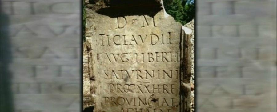 An ancient Roman tombstone with Latin script on it that researchers say was crafted around 54 AD, nearly 2,000 years ago.