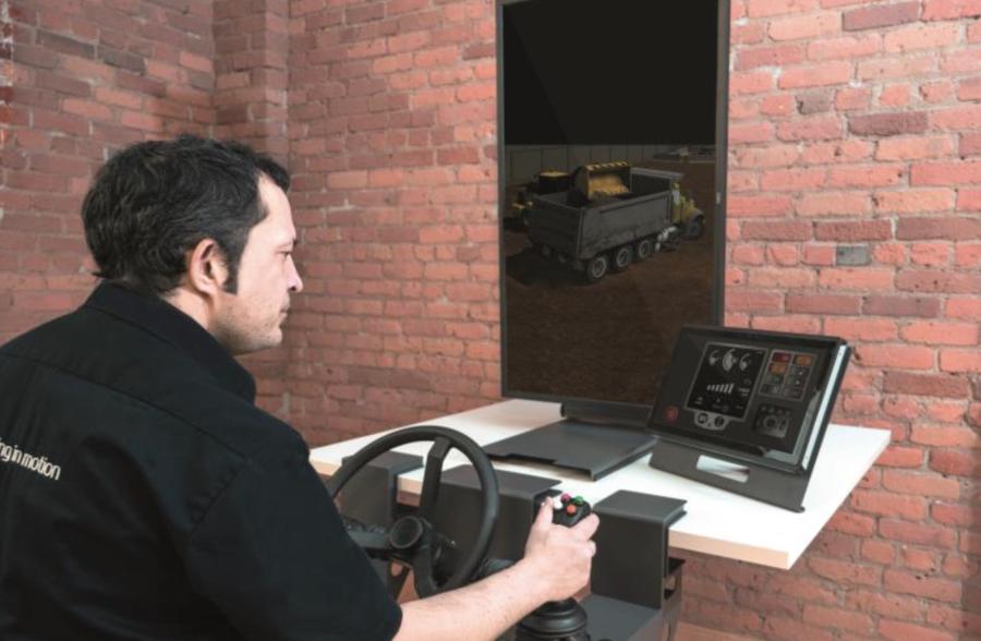 The Vortex Trainer uses industrial-grade joysticks and steering wheels developed by manufacturers for cranes and heavy earthmoving equipment.