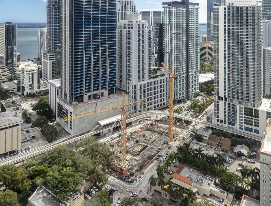 CMC Group? photo.
What will be one of downtown Miami’s tallest luxury condo towers has reached a milestone in construction, as crews prepare to go vertical.