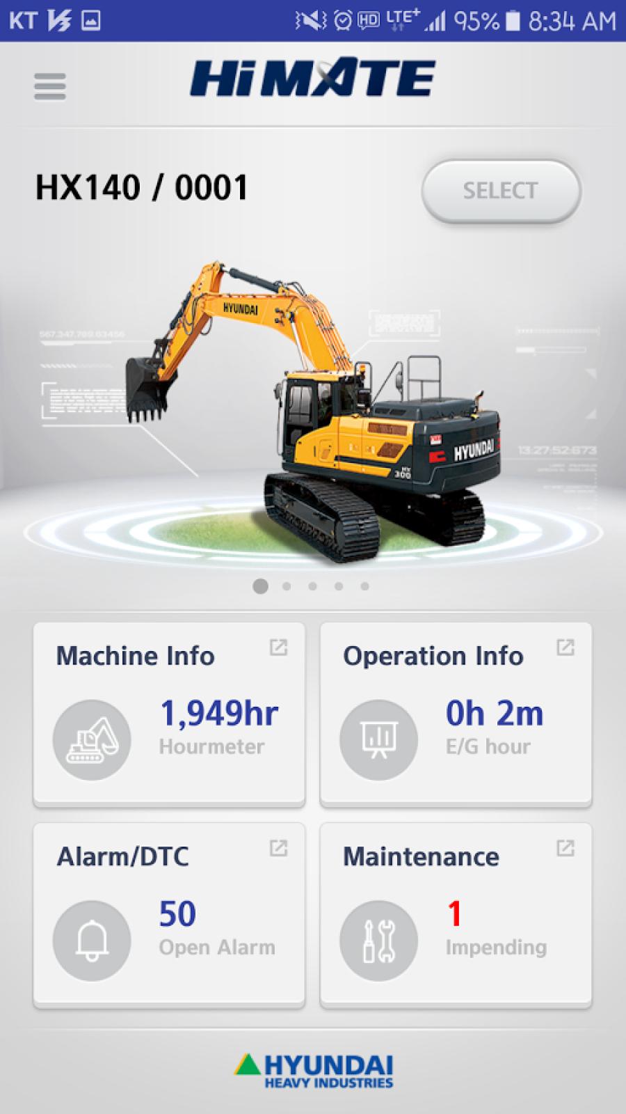 The new mobile application for Hyundai’s Hi-Mate remote management system provides equipment owners and managers comprehensive location and operational monitoring for their Hyundai wheel loaders and excavators. The mobile app is available for use on smartphones and other devices that use the Android operating system.