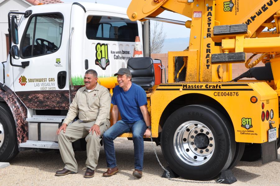 Javier Rodriguez (L), supervisor/construction, Southwest Gas, enjoys meeting Mike Rowe.