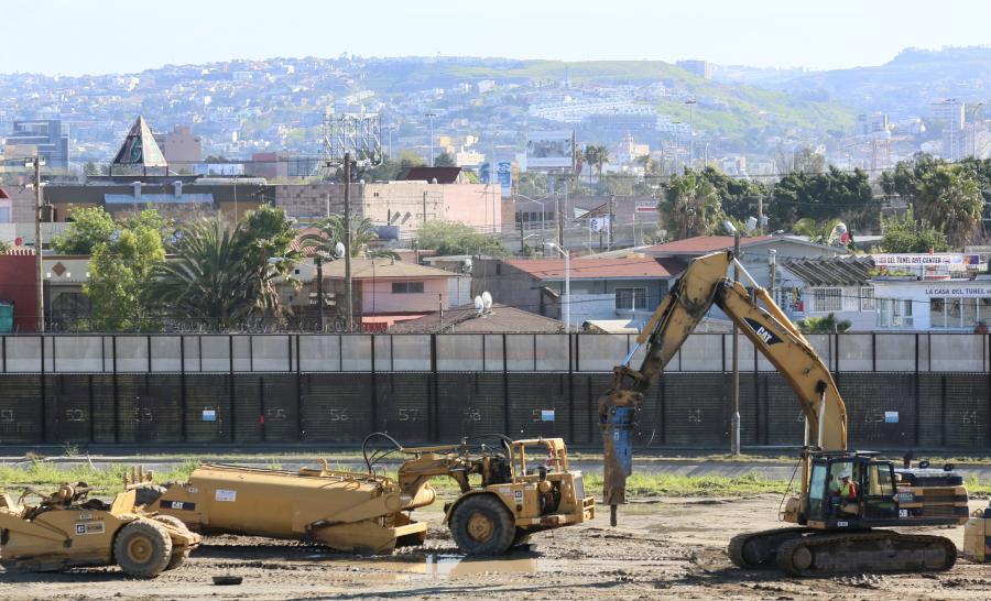 Construction equipment at the U.S.-Mexico border wall in California. Sandy Huffaker Getty Images
