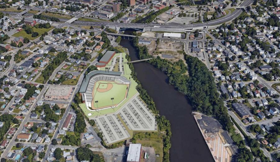 Artist rendering of the proposed stadium in Providence of the minor league baseball team.