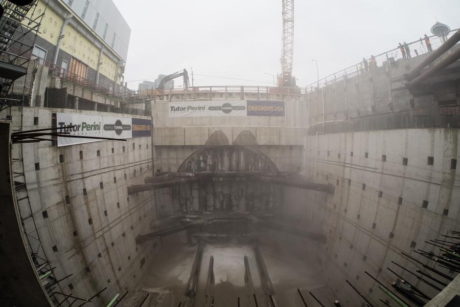 Before breakthrough: The SR 99 tunneling machine’s disassembly pit prior to Bertha’s breakthrough on April 4, 2017.
