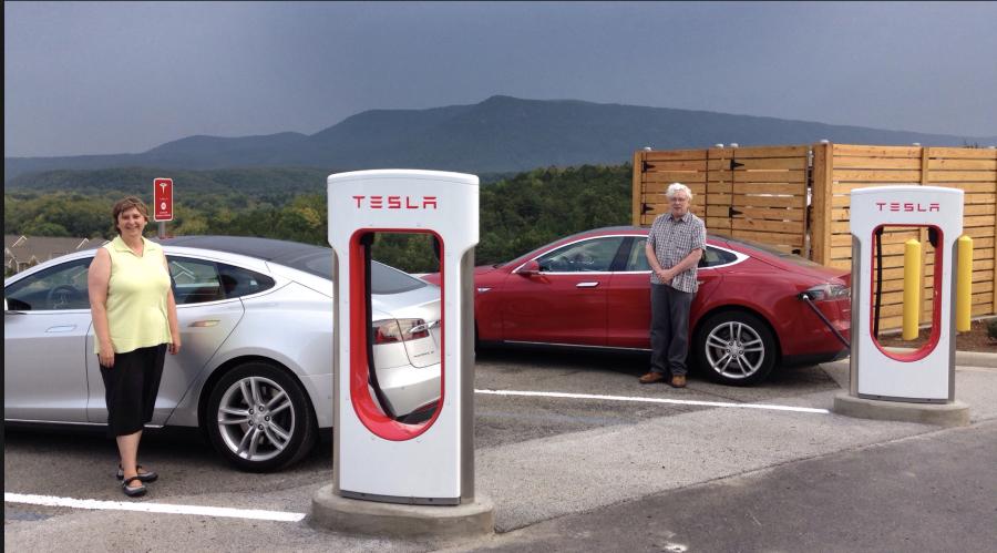 Tesla owners charge up at a station that was built in Strasburg, VA.