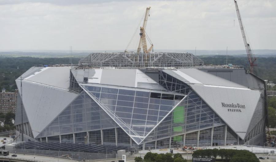 Construction is expected to be completed by Aug. 26 when the Falcons host the Arizona Cardinals in an NFL preseason game. (AP Photo/Mike Stewart, File)