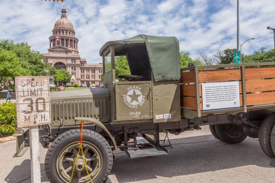 TxDOT photo
The 1918 TxDOT Liberty Truck was part of the surplus fleet from WWI fashioned into fleet vehicles used by Texas Highway Department crews.