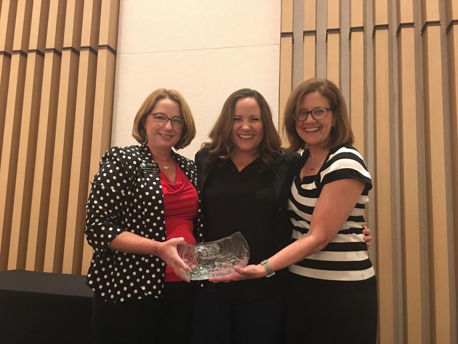 AEM’s Megan Tanel (center) is pictured with IAEE’s Cathy Breden (L) and Mindy Abel (R) at the 2017 IAEE Woman of Achievement awards ceremony.