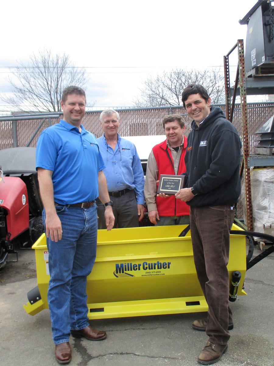 (L-R): Hank Rochette, sales manager of Miller Curber LLC; Randy Best, manufacturing manager of Miller Curber LLC; Ron Barnas; and Derek Bauer, owner of Able Tool & Equipment.