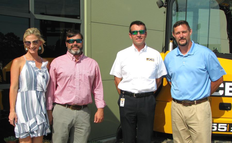 (L-R): Jessica and Chris Shea, Low Country JCB owners, welcome Richard Fox-Marrs, JCB North America president and CEO, and Dusty Zeigler, original founding partner of Low Country Machinery and retired NFL lineman.