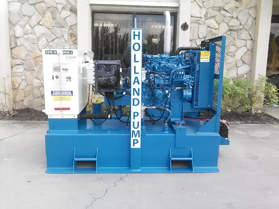 Holland Pump manufactures hydraulically driven pumps (HDS) from 2 to 30 in.,  axial flow pumps to 55,000 GPM, jet pump from 4 to 8 in., prime-assisted suction lift pumps from 3 to 18 in. and rotary lobe wellpoint pump packages from 4 to 12 in.