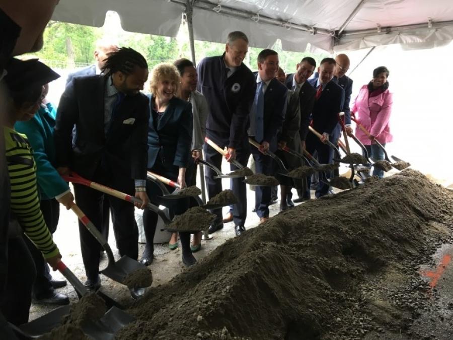 Officials held a groundbreaking ceremony to celebrate the construction of the new Blue Hill Avenue Station on the Fairmont Commuter Rail Line.