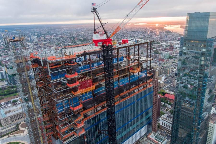 A Philadelphia-area union work stoppage has slowed construction on buildings such as the new Comcast Corp. tower. 
(phillybydrone.com photo)