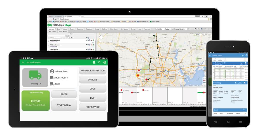 CSS eLogs includes a driver app for smartphones or tablets and a website where managers can review Driver Vehicle Inspection Reports (DVIRs), driver statuses, shift and cycle time, previous violations, and daily driver logs and comments.
