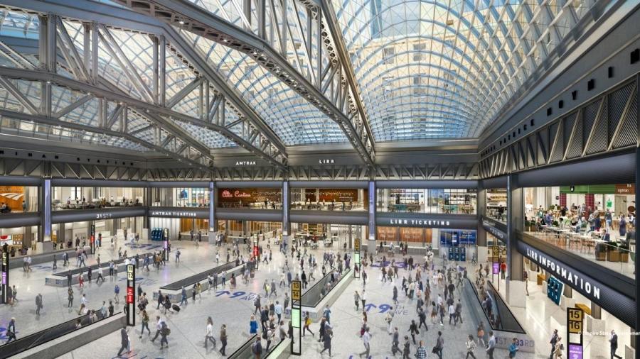 When completed, the 255,000-sq.-ft. hall will have nine platforms, 17 tracks, 11 escalators, seven elevators and a 92-ft.-tall skylight.