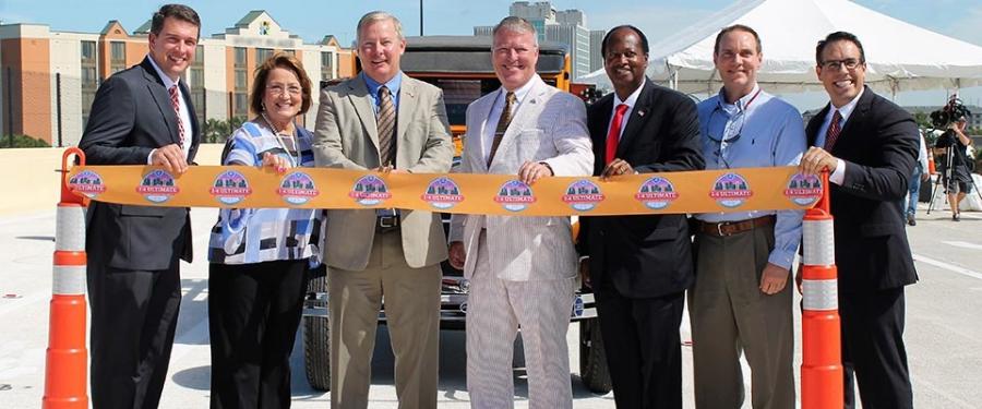 A ribbon cutting ceremony was held to commemorate the new Grand National Drive overpass opening.
