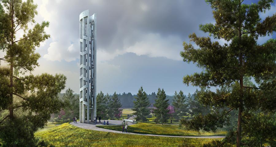 The construction of the Tower of Voices will stretch 93 ft. tall with 40 wind chimes to pay tribute to the 40 passengers and crew members of United Flight 93.