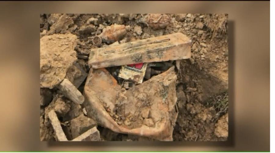 According to police, the worker's shovel hit something hard, which turned out to be a metal ammunition box with the grenades inside, wrapped in a trash bag.