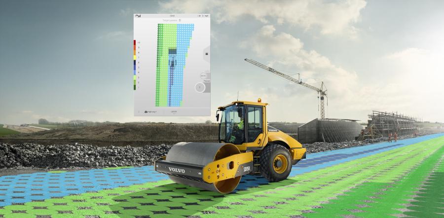 Compact Assist for Soil offers real-time guidance to the operator by displaying number of passes and Compaction Meter Value (CMV), showing operators the exact number of passes across the entire work area, as well as whether those areas have reached sufficient compaction.