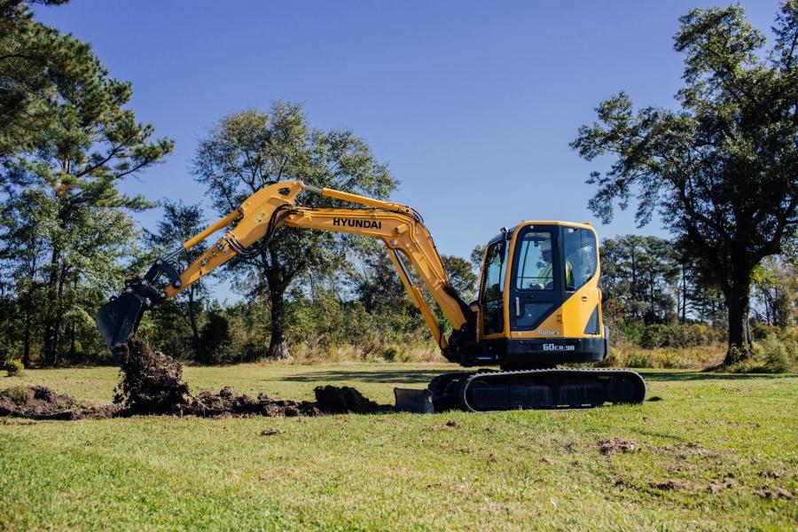 The Hyundai R60CR is one of four compact excavator models on which Hyundai’s exclusive Hi-Mate remote management system is now included as standard technology.