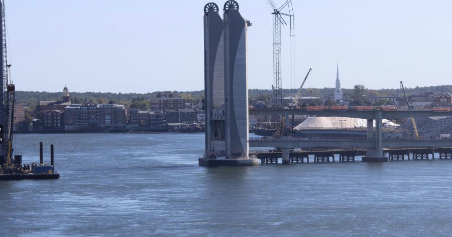 The float-in of the lift span for the new Sarah Mildred Long Bridge, which connects Kittery, Maine, and Portsmouth, N.H., across the Piscataqua River, took place the morning of Oct. 18.
(MaineDOT image)