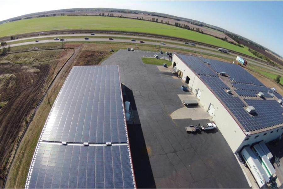The solar panels cover approximately 50,000 sq. ft. of roof space (just over one acre) and have a rated capacity of just over 500 DC kilowatts.