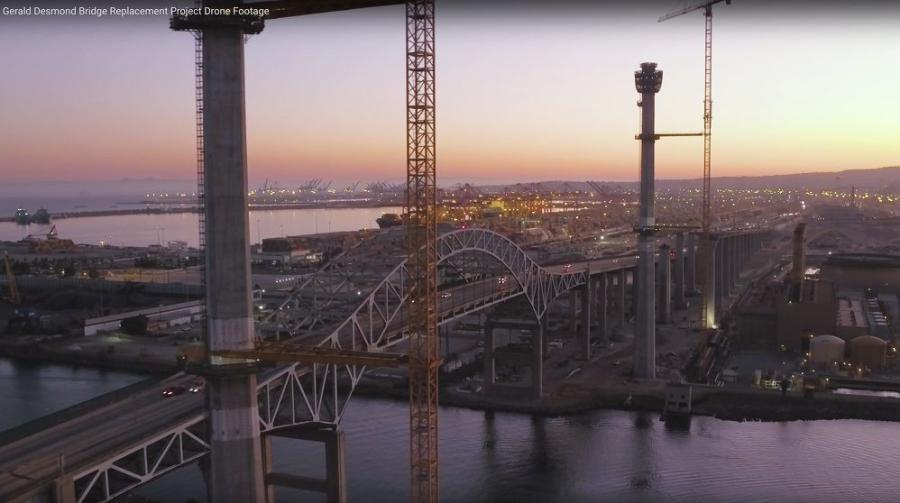The “topping-out” ceremony marked the end of a three-year construction process to build the signature towers that will be the centerpieces of California’s first cable-stayed bridge for vehicular traffic.
