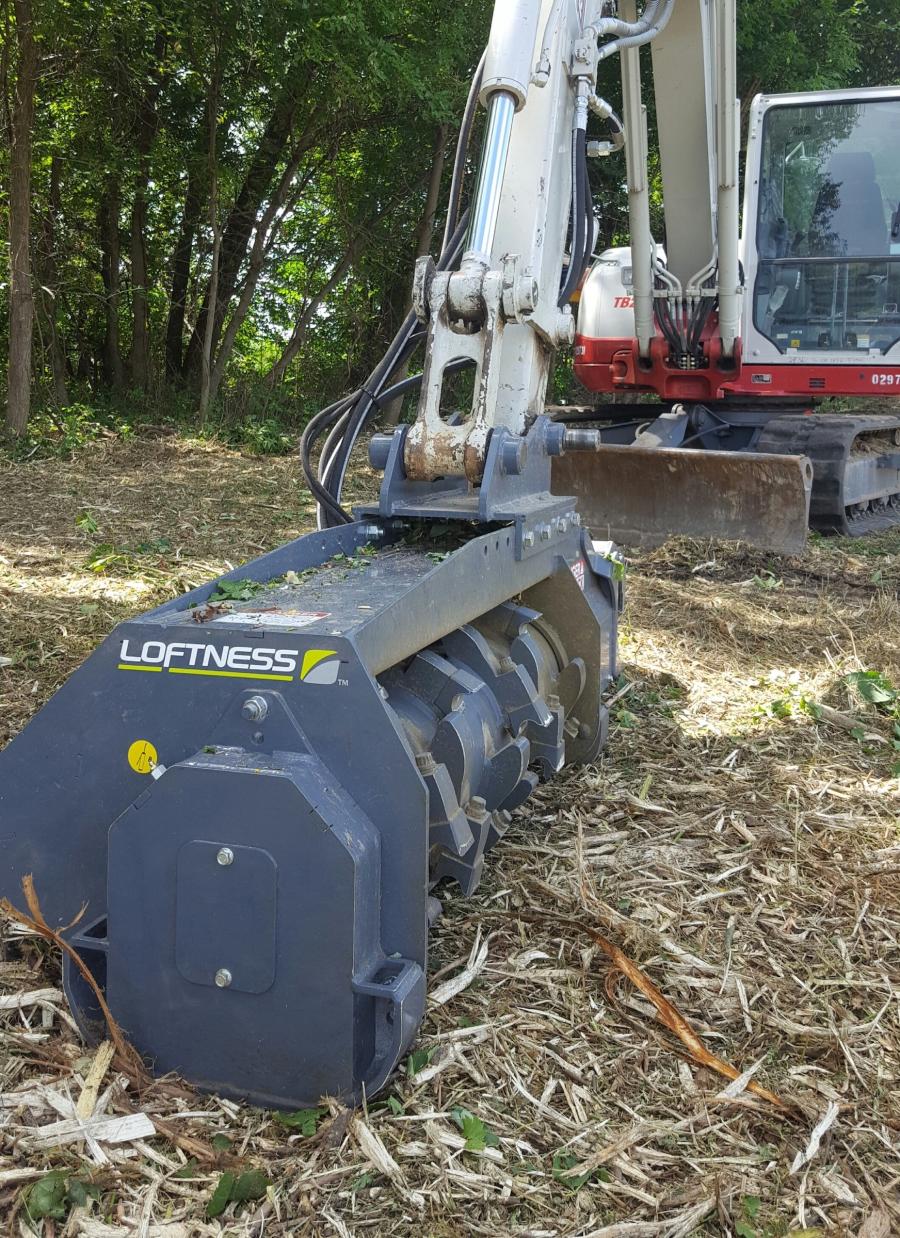 The Battle Ax is available with 41-, 51- and 61-in. (104, 129 and 155 cm) cutting widths. Its 17-in. (43 cm)-diameter rotor features built-in depth gauges, which function similarly to raker teeth on chain saws to prevent the attachment from engaging too much material at one time.