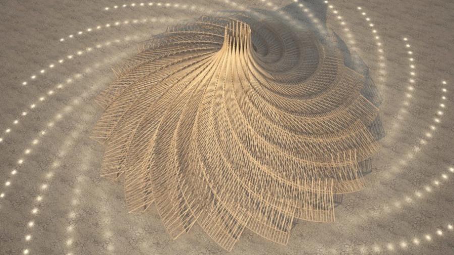 Galaxia, the 65-ft.-wide by 200-ft. tall temporary structure designed by Mamou-Mani Architects, will be made with a series of timber modules twisting to form a spiral, echoing the shape for which the building was named, Inhabitat reported.