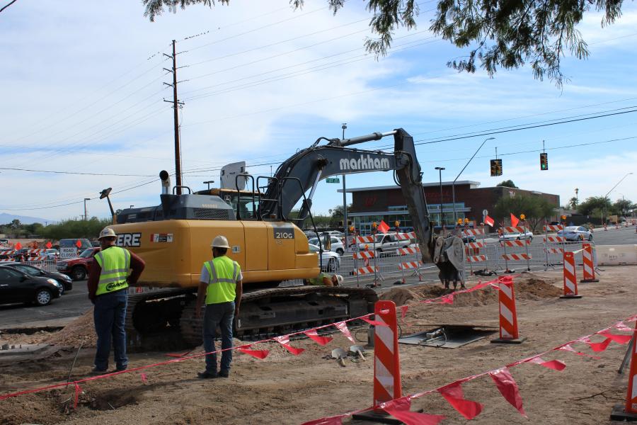 Second-phase construction is under way on a six-phase Grant Road Improvement Project that will add a new lane in each direction and improve transit, bicycle and pedestrian facilities.
(Tucson Department of Transportation photo)