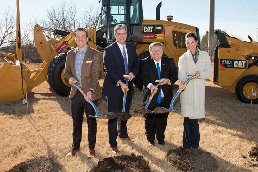 (L-R): Peter J. Holt, HOLT Cat CEO; David Morgan, Georgetown City manager; Dale Ross, mayor of Georgetown; and Corinna Holt Richter, HOLT Cat president and CAO, celebrate the groundbreaking.