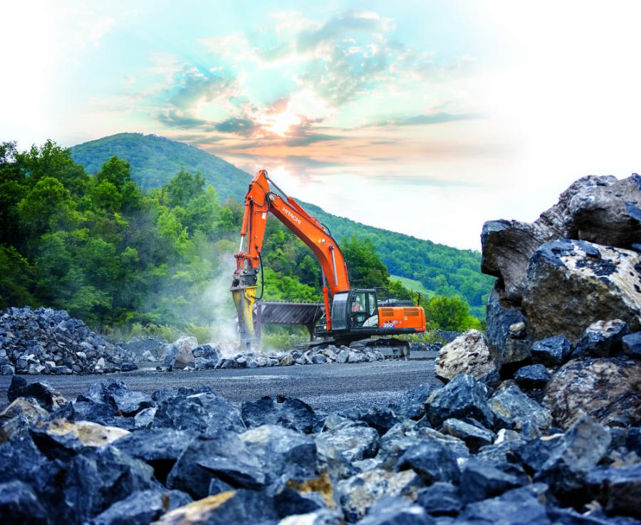 The ZX350LC-6 keeps the quarry crushing eight hours a day.
