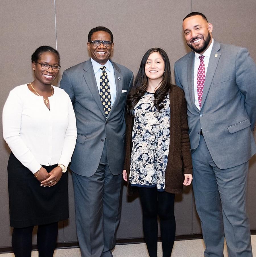 L-R: Tiffany Greenidge, NAIOP; Ken McIntyre, REAP; Jeanette Mena, C.U.R.E.; and Stephen Taylor, ICSC were among the speakers and real estate organization representatives at REAP’s recent Trade Association Night. (Photo Credit: Carlos Escobar)