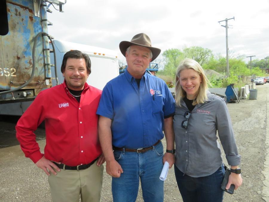 (L-R): Chad Ketelsen, Alex Lyon & Son’s president of operations; Jeff Kellish of Alex Lyon & Son; and Stephanie Sargent of Sargents Equipment & Repair Service review auction offerings.