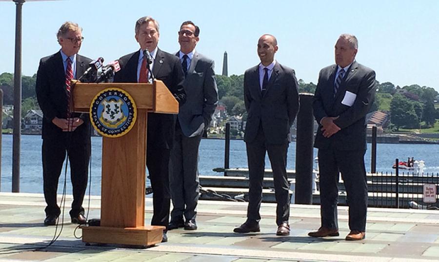 Officials announce the pier revitalization project in New London, Conn.