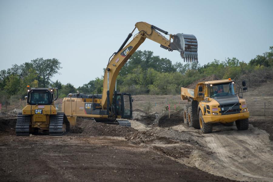 Phase III involved earthwork. Working generally from a south to north direction, crews performed cut and fill work along the route. (Southwest Gulf Railroad Co. photo)