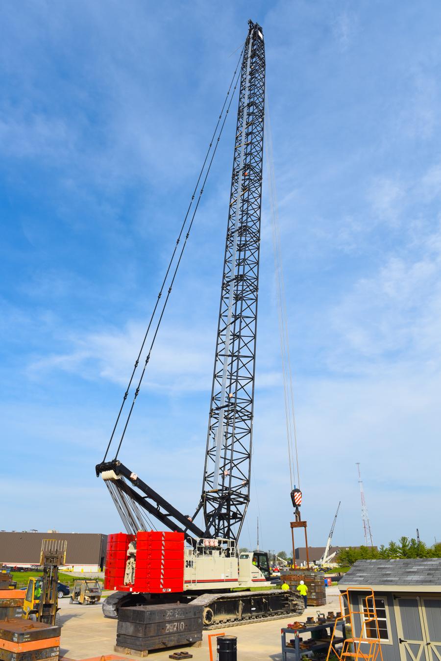 Link-Belt Cranes testing 220 ft. of boom with new 348 Series 2 at company headquarters in Lexington, Ky.