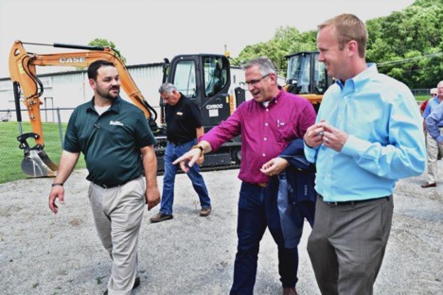 (L-R): Scott Morga, government accounts territory manager; Dave Ellison, operations manager; Rep. Mike Bost; and David Kedney, sales manager, tour Luby Equipment’s machine inventory in Caseyville, Ill.