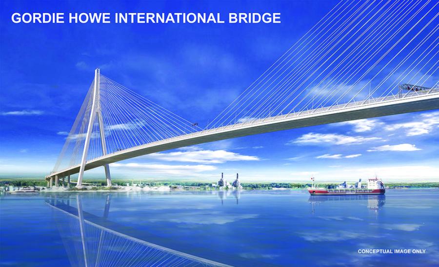 AECOM will be responsible for designing the six-lane, 2.5 kilometer-long cable-stay bridge with North America's longest 853-metre main span.