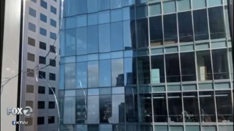 The $350 million skyscraper, which has sunk close to 18 in. and tilted about 12 in. since it was completed in 2009, now has a cracked window on the 36th floor, which appeared Sept. 1, Fox 2 reported. (Photo Credit: Fox 2)