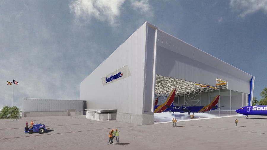 The facility could accommodate three aircraft, and the exterior apron space could support up to eight aircraft. (BWI Airport photo)