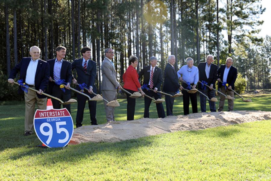 A ceremonial groundbreaking took place. Taking part (L-R) are Jim Burnsed, former Bryan County chairman; Chris Corr, senior vice president for Rayonier; Russ Carpenter, mayor of Richmond Hill; Carter Infinger, Bryan County Commission chairman; Ann R. Purcell, State Transportation Board chairman; Sen. Ben Watson, District 1; Rep. Ron Stephens, House District 164; Howard Fowler; Carlton Gill, former Bryan County Commission chairman; and Brad Saxon, GDOT district engineer, District 5.