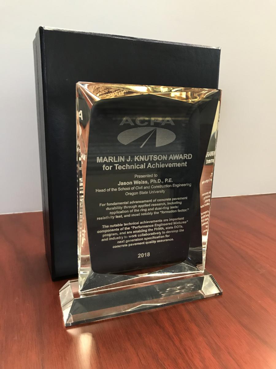 The Marlin J. Knutson Award for Technical Achievement is presented to an individual or group who has made significant contributions to advance the development and implementation of technical innovations and best practices in the design and construction of concrete pavements.