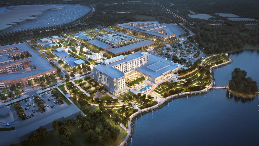 The conference center hotel, designed by Gensler and built by Houston-based KDW, is expected to open fall 2021 with construction beginning in the fall of 2019. (Katy Boardwalk District rendering)