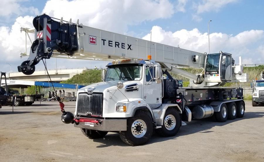 The Terex Crossover 8000 boom truck crane features a 126 ft. (38.4 m) fully synchronous telescopic boom and has a 80 ton (72.4 t) maximum lifting capacity.
