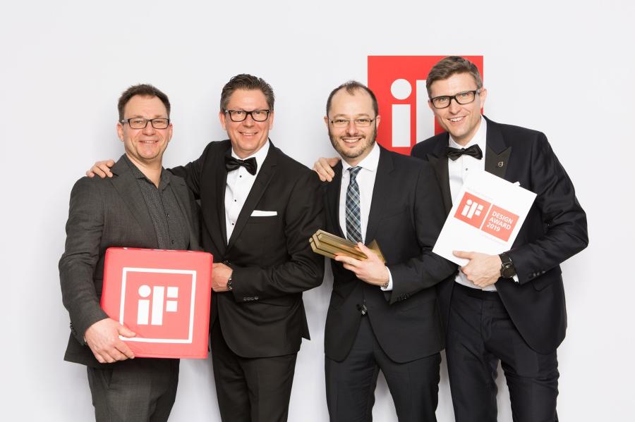 The Volvo CE team with the iF Design gold award (from left) Joakim Unnebäck, Mats Bredborg, Gustavo Guerra and Arvid Rinaldo.